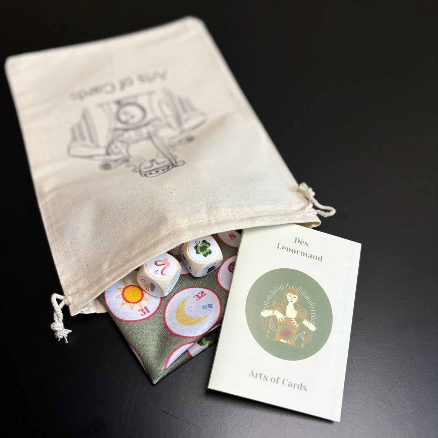 Lenormand dice set with house table cloth and instructions