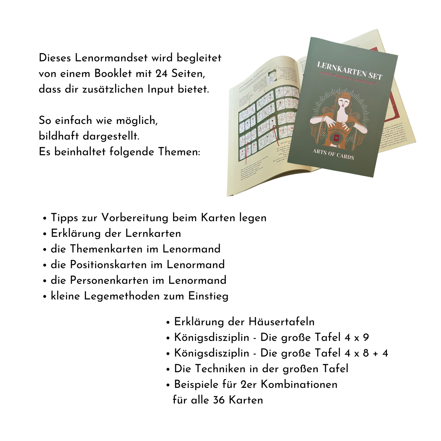 Lenormand Lernkarten Set mit Häusertafel und Anleitung 4 x 9