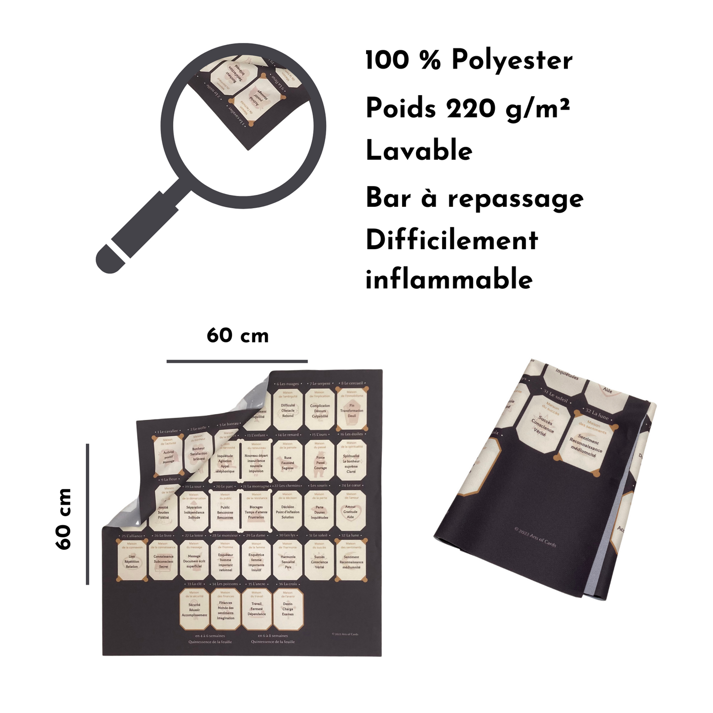 Arts of Cards Planche de pose Lenormand en tissu 4 x 8 + 4