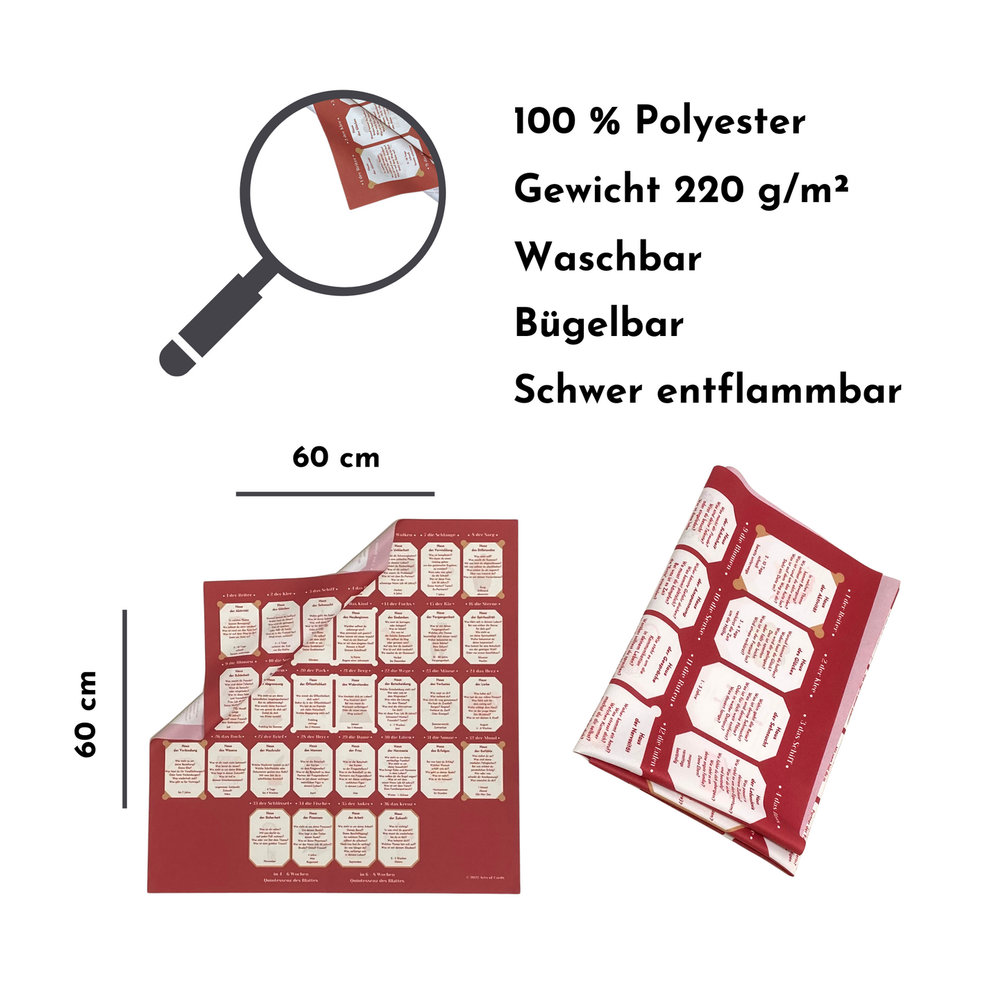 Lenormand Tuch Häusertafel zum lernen 4 x 8 + 4 Legeschablone