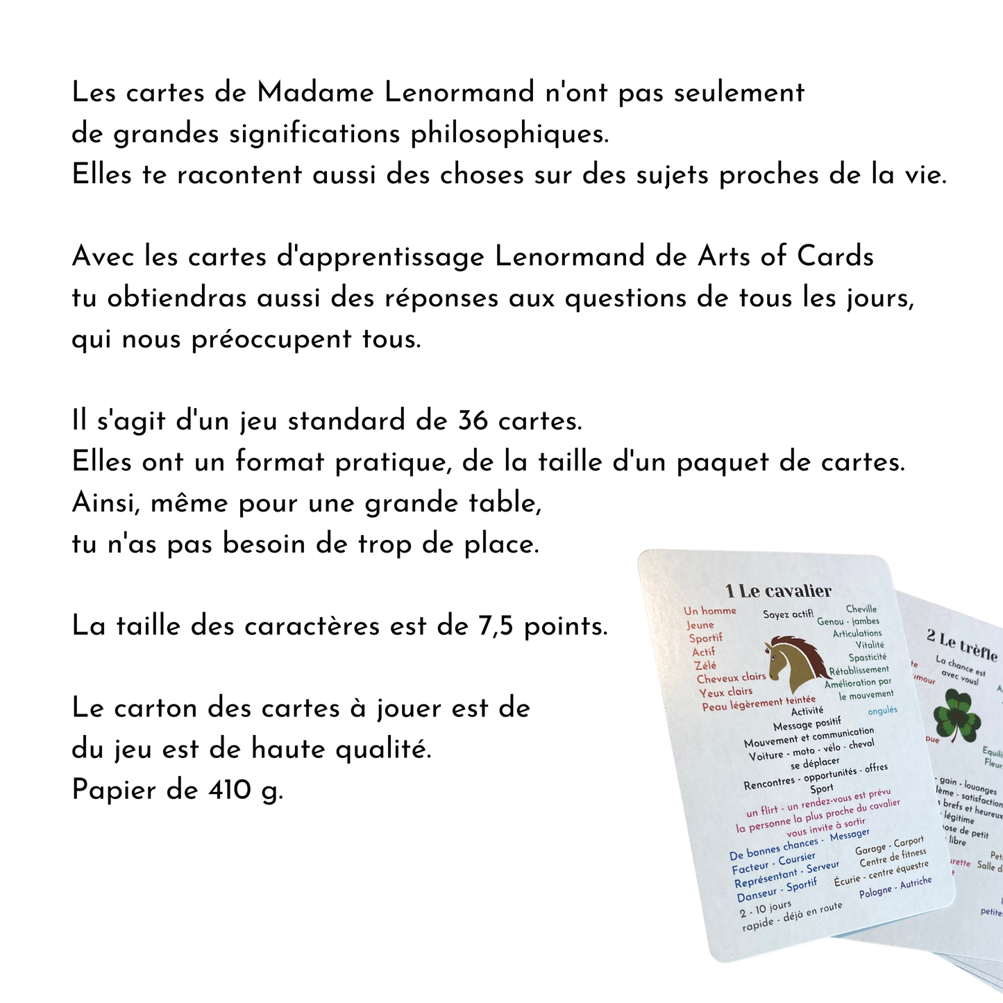 Jeu de cartes d'apprentissage Lenormand avec tableau de maison et instructions pour 4 x 9 lectures de cartes