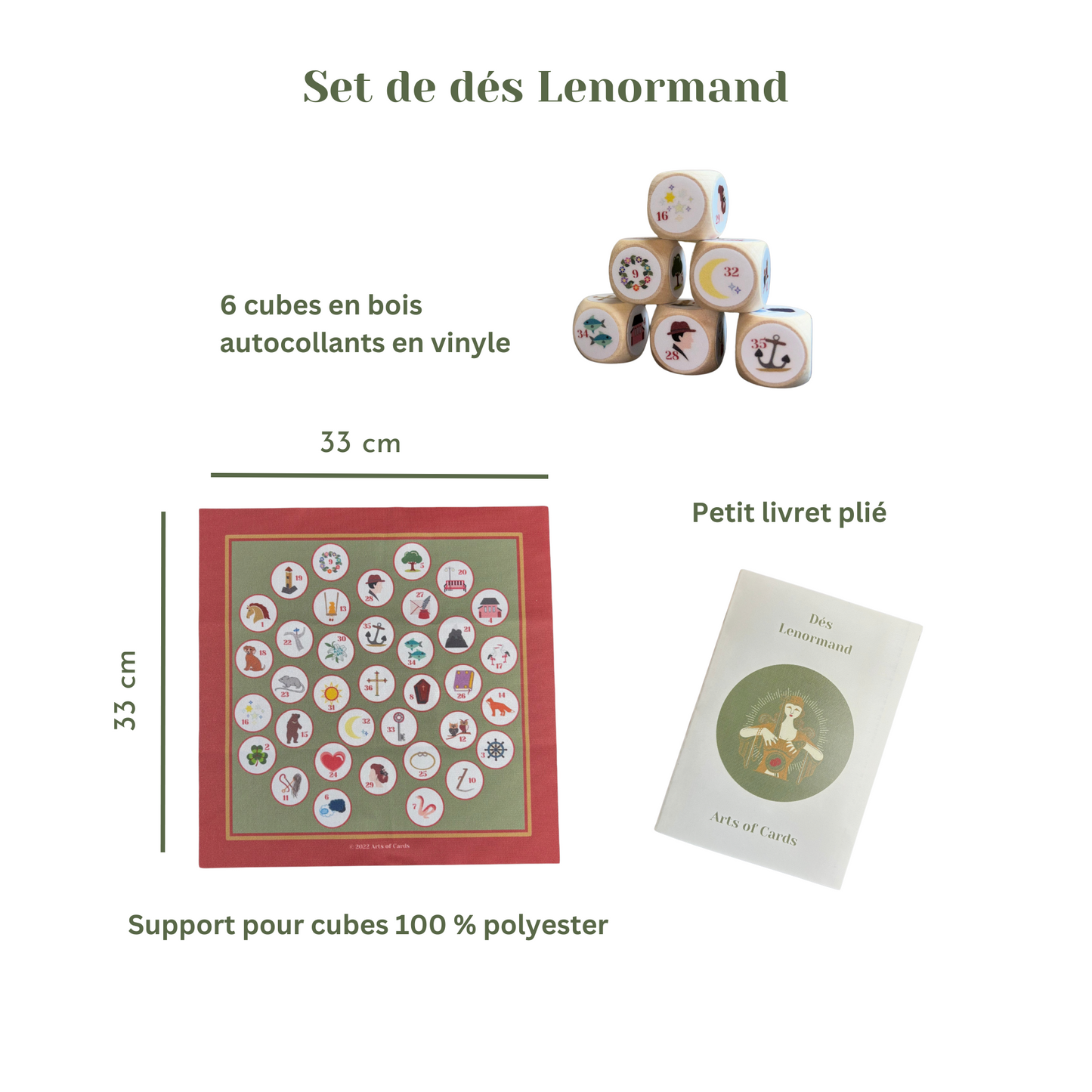 Lenormand dice set with house table cloth and instructions